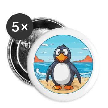 Pingouin aquarelle dessin animé Kawaii Clipart Animal - Lot de 5 grands badges (56 mm) - blanc - Devant