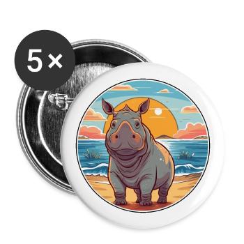 Rhino Watercolor Cartoon Kawaii Clipart Animal - Buttons large 2.2''/56 mm (5-pack) - white - Front