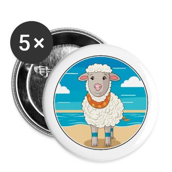 Schaf Aquarell Cartoon Kawaii Clipart Tier - Buttons groß 56 mm (5er Pack) - Weiß - Vorne