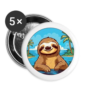 Sloth Watercolor Cartoon Kawaii Clipart Animal - Buttons large 2.2''/56 mm (5-pack) - white - Front