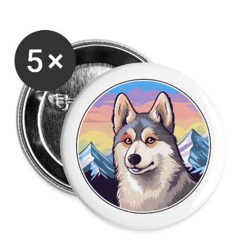 Alaskan Klee Kai chien race dessin animé Kawaii Watercol - Lot de 5 grands badges (56 mm) - blanc - Devant