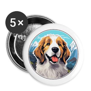 Ariegeois race de chien dessin animé kawaii aquarelle - Lot de 5 grands badges (56 mm) - blanc - Devant