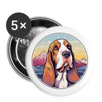 Artois Hound Dog Breed Cartoon Kawaii Watercolor - Buttons large 2.2''/56 mm (5-pack) - white - Front