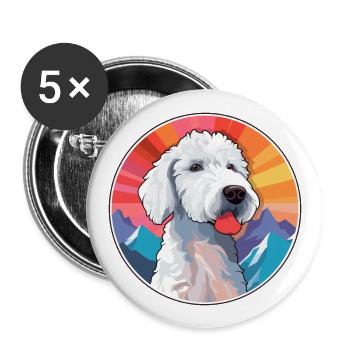 Bedlington Terrier chien race dessin animé Kawaii Waterc - Lot de 5 grands badges (56 mm) - blanc - Devant