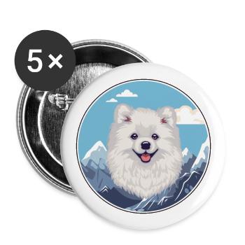 Américain Esquimau chien race Cartoon Kawaii Watercolo - Lot de 5 grands badges (56 mm) - blanc - Devant