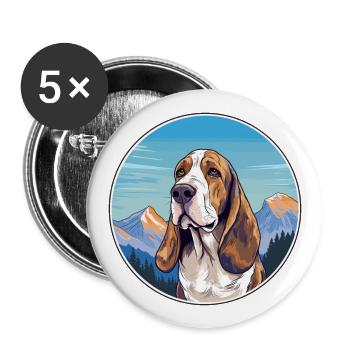 Blau Gascogne Basset Hund Rasse Cartoon Kawaii Wasser - Buttons groß 56 mm (5er Pack) - Weiß - Vorne