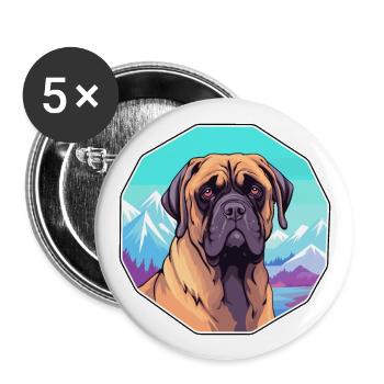Mastiff brésilien race de chien dessin animé kawaii Waterco - Lot de 5 grands badges (56 mm) - blanc - Devant