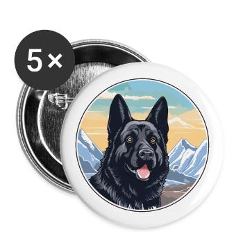Chien d’élan norvégien noir race de chien Cartoon Kawaii - Lot de 5 grands badges (56 mm) - blanc - Devant
