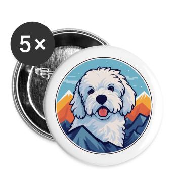 Bolognese Dog Breed Cartoon Kawaii Watercolor - Buttons large 2.2''/56 mm (5-pack) - white - Front