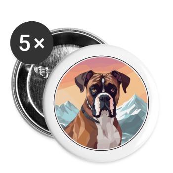Bull Boxer Hund Rasse Cartoon Kawaii Aquarell - Buttons groß 56 mm (5er Pack) - Weiß - Vorne