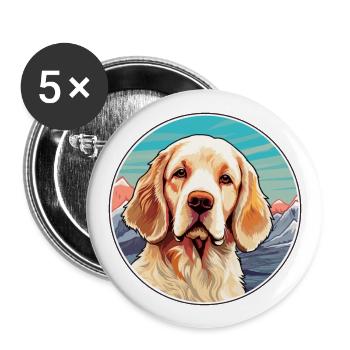 Clumber Spaniel Hund Rasse Cartoon Kawaii Watercolo - Buttons groß 56 mm (5er Pack) - Weiß - Vorne