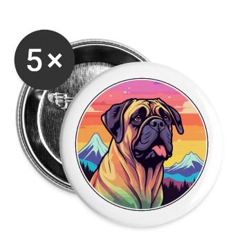 Bullmastiff chien race dessin animé Kawaii aquarelle - Lot de 5 grands badges (56 mm) - blanc - Devant