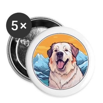 Chien de berger d’Asie centrale race Cartoon Kawaii Wa - Lot de 5 grands badges (56 mm) - blanc - Devant