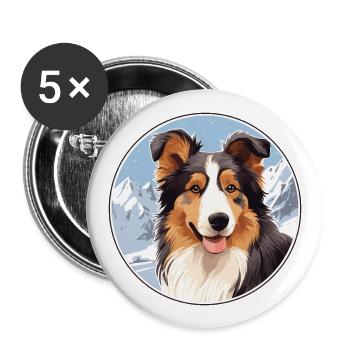 Collie chien race dessin animé Kawaii aquarelle - Lot de 5 grands badges (56 mm) - blanc - Devant