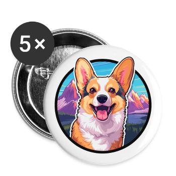 Corgi chien race dessin animé Kawaii aquarelle - Lot de 5 grands badges (56 mm) - blanc - Devant
