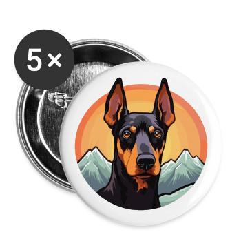 Dobermann Pinscher Hunderasse Cartoon Kawaii Waterco - Buttons groß 56 mm (5er Pack) - Weiß - Vorne