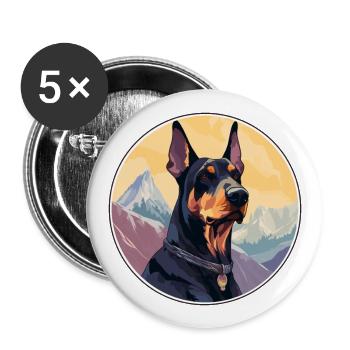Doberman chien race dessin animé Kawaii aquarelle - Lot de 5 grands badges (56 mm) - blanc - Devant