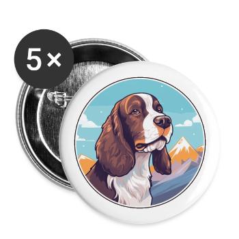 English Springer Spaniel Hunderasse Cartoon Kawaii - Buttons groß 56 mm (5er Pack) - Weiß - Vorne