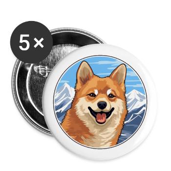 Finnischer Spitz Hunderasse Cartoon Kawaii Aquarell - Buttons groß 56 mm (5er Pack) - Weiß - Vorne