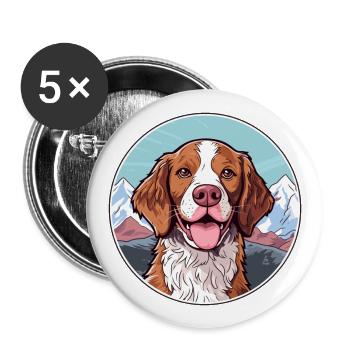 French Brittany Dog Breed Cartoon Kawaii Watercolo - Buttons large 2.2''/56 mm (5-pack) - white - Front