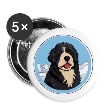 Friesische Wasserhundrasse Karikatur Kawaii Aquarell - Buttons groß 56 mm (5er Pack) - Weiß - Vorne