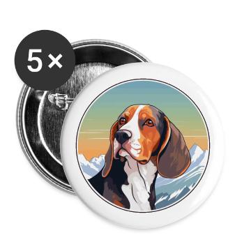 French Tricolor Hound Dog Breed Cartoon Kawaii Wat - Buttons large 2.2''/56 mm (5-pack) - white - Front
