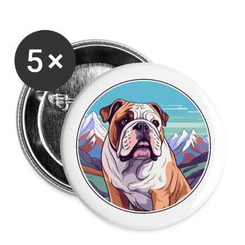 Bouledogue anglais chien race Cartoon Kawaii Watercolo - Lot de 5 grands badges (56 mm) - blanc - Devant