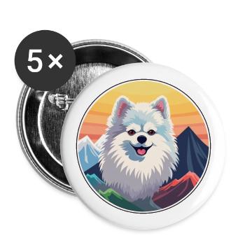 Deutsche Spitz Hunderasse Karikatur Kawaii Aquarell - Buttons groß 56 mm (5er Pack) - Weiß - Vorne