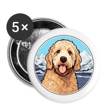 Goldendoodle Dog Breed Cartoon Kawaii Watercolor - Buttons large 2.2''/56 mm (5-pack) - white - Front
