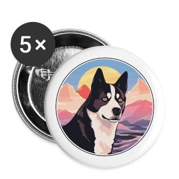 Karelischer Bär Hunderasse Cartoon Kawaii Aquarell - Buttons groß 56 mm (5er Pack) - Weiß - Vorne