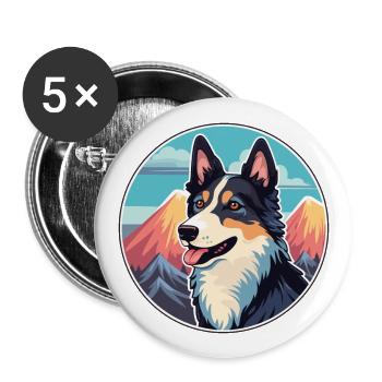 Karelo finlandais Laika chien race dessin animé Kawaii Wate - Lot de 5 grands badges (56 mm) - blanc - Devant