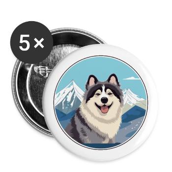 Hokkaido Dog Breed Cartoon Kawaii Watercolor - Buttons large 2.2''/56 mm (5-pack) - white - Front
