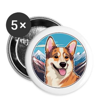 Kai Ken Hunderasse Cartoon Kawaii Aquarell - Buttons groß 56 mm (5er Pack) - Weiß - Vorne
