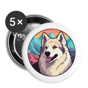 Kyi Leo Hunderasse Cartoon Kawaii Aquarell - Buttons groß 56 mm (5er Pack) - Weiß - Vorne