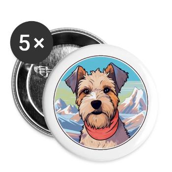 Lucas Terrier Hunderasse Cartoon Kawaii Aquarell - Buttons groß 56 mm (5er Pack) - Weiß - Vorne