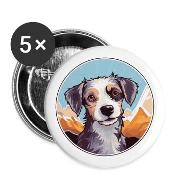 Majorque Ratter chien race dessin animé Kawaii aquarelle - Lot de 5 grands badges (56 mm) - blanc - Devant