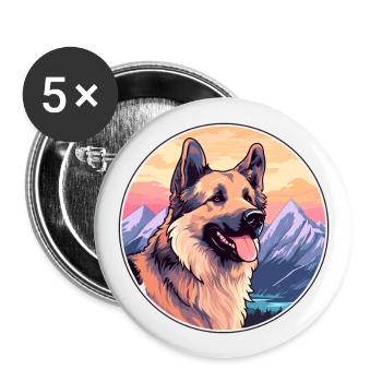 Chien de berger de Majorque race Cartoon Kawaii Watercol - Lot de 5 grands badges (56 mm) - blanc - Devant