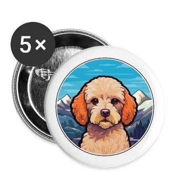 Miniatur-Pudel Hunderasse Karikatur Kawaii Watercol - Buttons groß 56 mm (5er Pack) - Weiß - Vorne