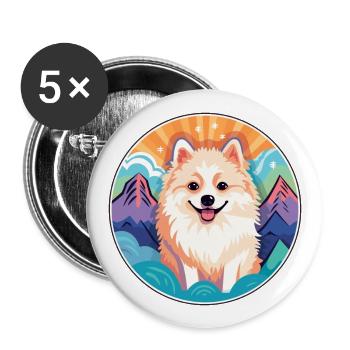 Spitz nordique chien race Cartoon Kawaii aquarelle - Lot de 5 grands badges (56 mm) - blanc - Devant