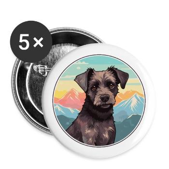 Patterdale Terrier Dog Breed Cartoon Kawaii Waterc - Buttons large 2.2''/56 mm (5-pack) - white - Front