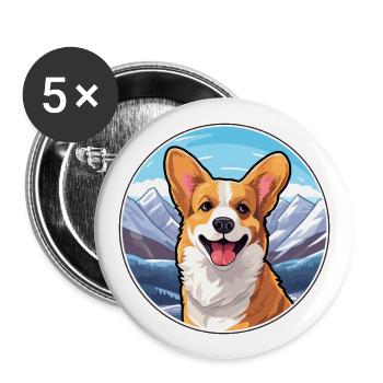 Pembroke Welsh Corgi chien race Cartoon Kawaii Wate - Lot de 5 grands badges (56 mm) - blanc - Devant