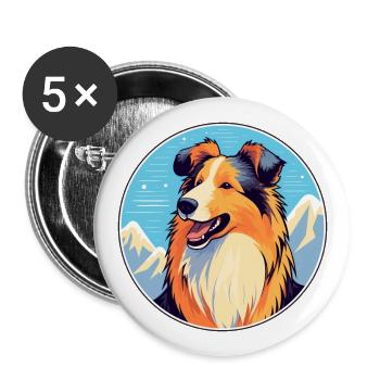 Rough Collie Dog Breed Cartoon Kawaii Watercolor - Buttons large 2.2''/56 mm (5-pack) - white - Front