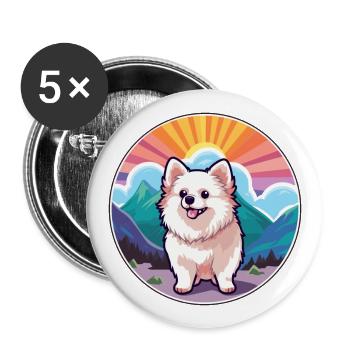 Pommern Deutscher Spitz Hunderasse Karikatur Kawaii W - Buttons groß 56 mm (5er Pack) - Weiß - Vorne