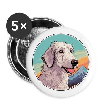 Russian Wolfhound Dog Breed Cartoon Kawaii Waterco - Buttons large 2.2''/56 mm (5-pack) - white - Front