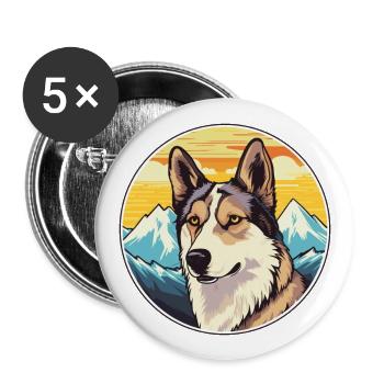 Sibérie Laika chien race dessin animé Kawaii aquarelle - Lot de 5 grands badges (56 mm) - blanc - Devant