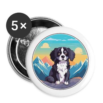 Strellufstover race de chien dessin animé Kawaii aquarelle - Lot de 5 grands badges (56 mm) - blanc - Devant