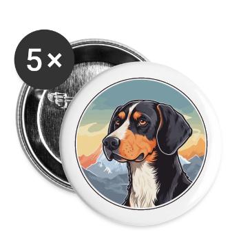 Serbischer dreifarbiger Jagdhund Rasse Cartoon Kawaii - Buttons groß 56 mm (5er Pack) - Weiß - Vorne