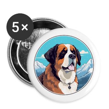 St Bernard Dog Breed Cartoon Kawaii Watercolor - Buttons large 2.2''/56 mm (5-pack) - white - Front