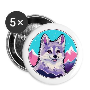 Alaskan Klee Kai chien race dessin animé Kawaii Watercol - Lot de 5 grands badges (56 mm) - blanc - Devant
