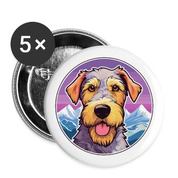 Airedale Terrier chien race dessin animé Kawaii Watercol - Lot de 5 grands badges (56 mm) - blanc - Devant